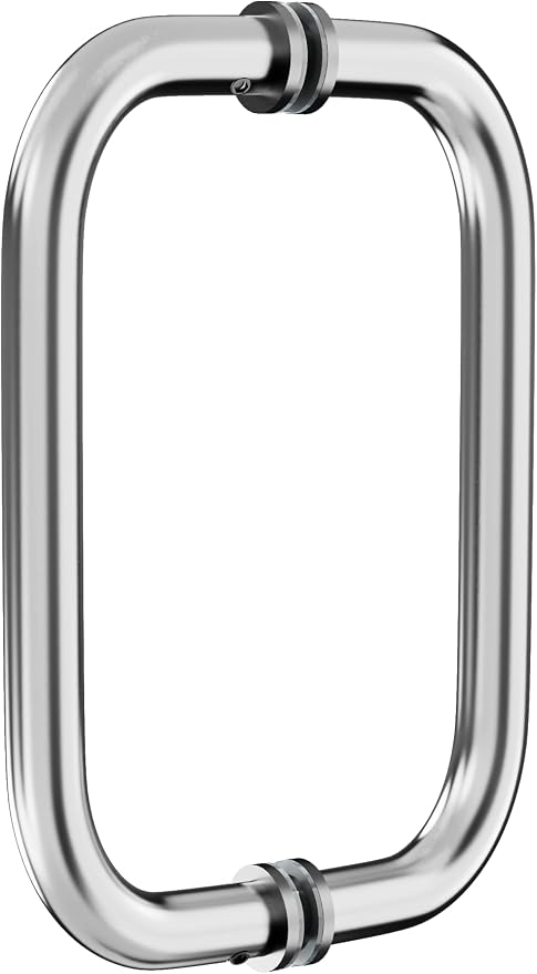 Shower Door Handle, 8 Inch Hole Centers (CTC), 304 Stainless Steel Back-to-Back Glass Door Pull Replacement Hardware for Frameless Sliding Bathroom Doors, Heavy Duty Tubular Grip, Chrome Silver
