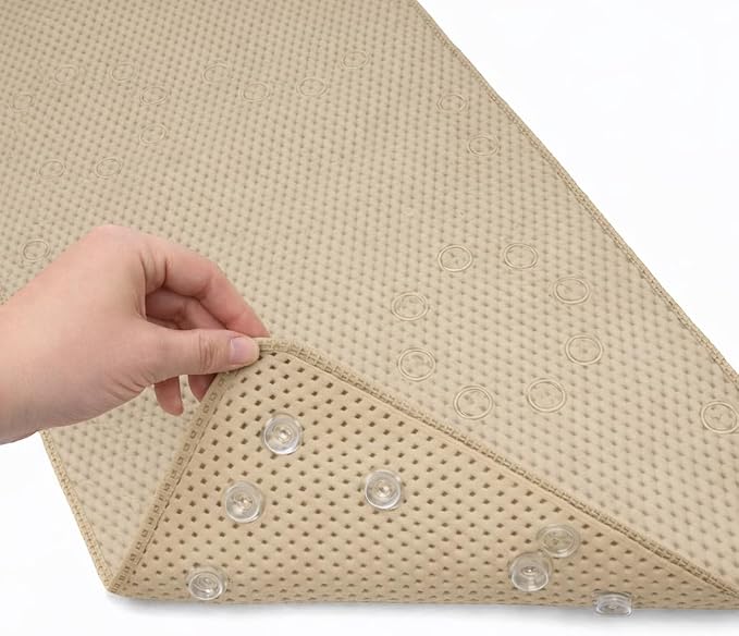 Bathtub Mat Non Slip, Bath Mat for Tub Non Slip, Tub Mat Extra Large 36 x 17 in, Bathtub Mat with Suction Cups & Drain Holes, Soft Foam, Machine Washable, Light Khaki