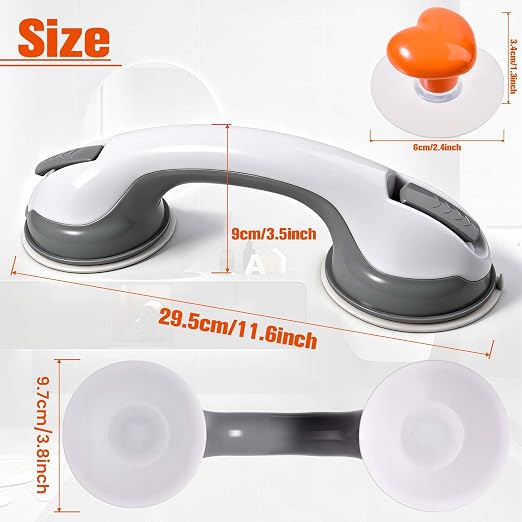2 PCS Grab Bars Set for Bathtubs and Showers 11.6" Suction Grab Bars with Ruler Knob, Anti-Slip Safety Tool for Sewing White Shower Handle for Seniors Bathroom Grip, No Drilling Removable