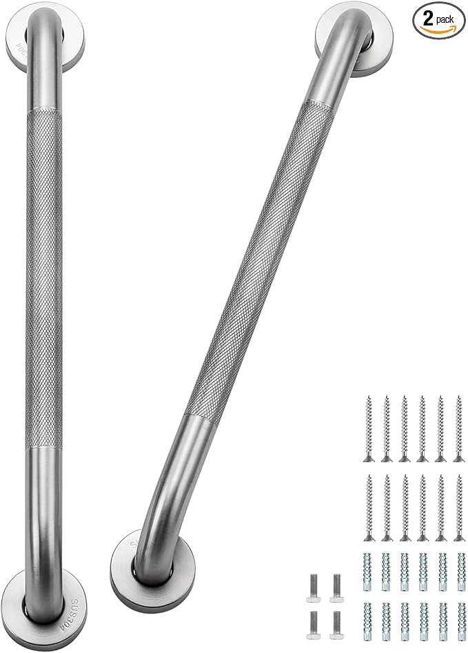 Grab Bars for Shower 2 Pack 18-Inch, Stainless Steel Anti-Slip Safety Shower Handle for Elderly Bathroom Wall Support Handicap Handicap Grab Bars for Seniors, Brushed Nickel