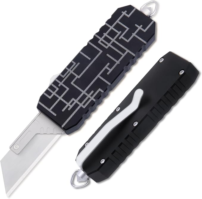 A37 Auto Retractable Box Cutters Utility Knife, Heavy Duty Cardboard Cutter EDC Pocket Knives, 10pcs Replaceable Blade with Pocket Clip, Glass Breaker (Black)