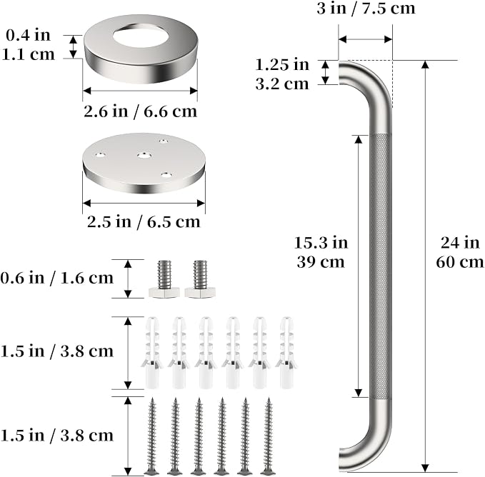 Brushed Nickel Grab Bar 24 Inch, iHansee Anti-Slip Bathroom Grab Bar w/Knurled Grip, Stainless Steel Safety Handrail for Toilet Bathtub, Wall Mounted Shower Handle Handicap Bars for Senior Elderly