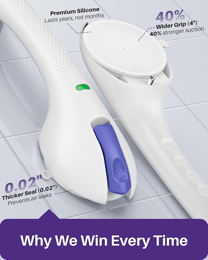 KEKOY 17.5 Inch Suction Grab Bars for Bathtubs and Showers with Indicator - Heavy Duty Safety Shower Handle for Seniors and Elderly, Handicap Bars for Bathroom, No Drilling and Removable, Purple