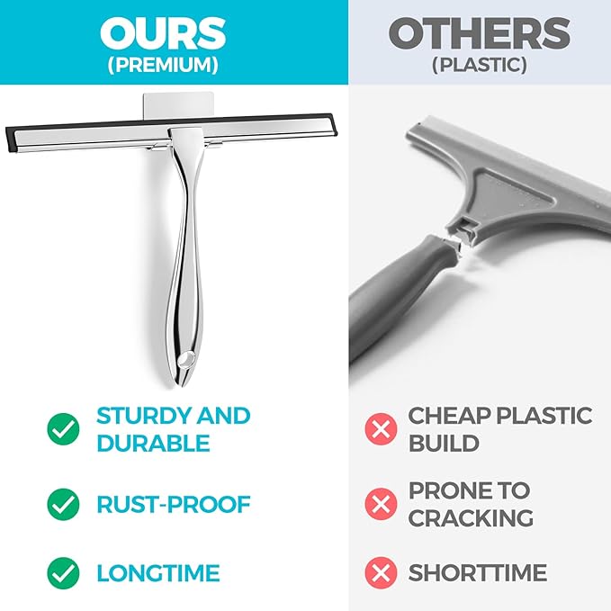 ALFLOD 2PACK 12-Inch All-Purpose Shower Squeegee for Shower Doors, Tile Shower Walls, Bathroom, Window, Glass and Car Windshield, Mirrors and Kitchen-Stainless Steel, Multitools, Silver