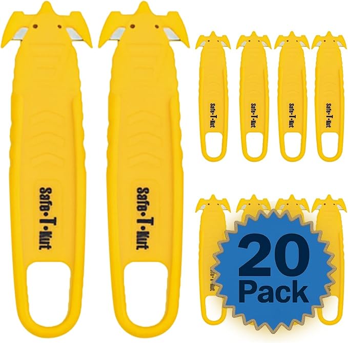 Safe•T•Kut Safety Box Cutter 20 Pack – Enclosed Blade Utility Knife for Opening Boxes, Packaging, Plastic Wrap, Tape & Zip Ties
