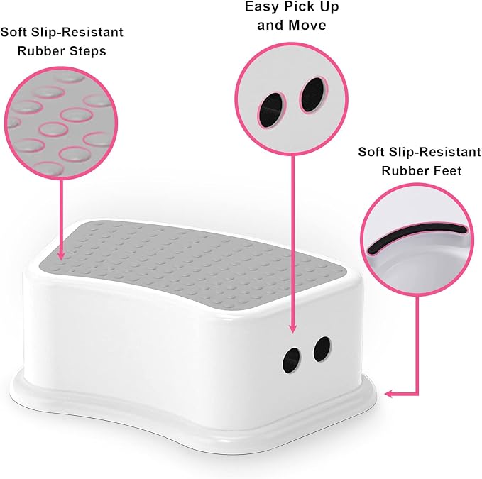 Step Stool for Kids (2 Pack) – Toddler Potty Training Stool with Non-Slip Grip, Lightweight Step Up Stool for Bathroom, Kitchen, Bedroom, Toy Room & Living Room (Gray White)