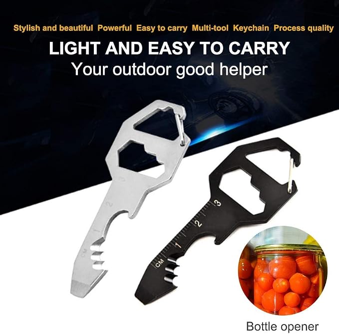 2PCS Keychain Bottle Opener Multi Tool, 100% Stainless Steel EDC Gadget, 6 Tools in 1 [Bottle Opener, Wrench, Screw Driver, Metric Ruler,Cord Cutter] Universal Everyday Carry Pocket and Backpack Tool