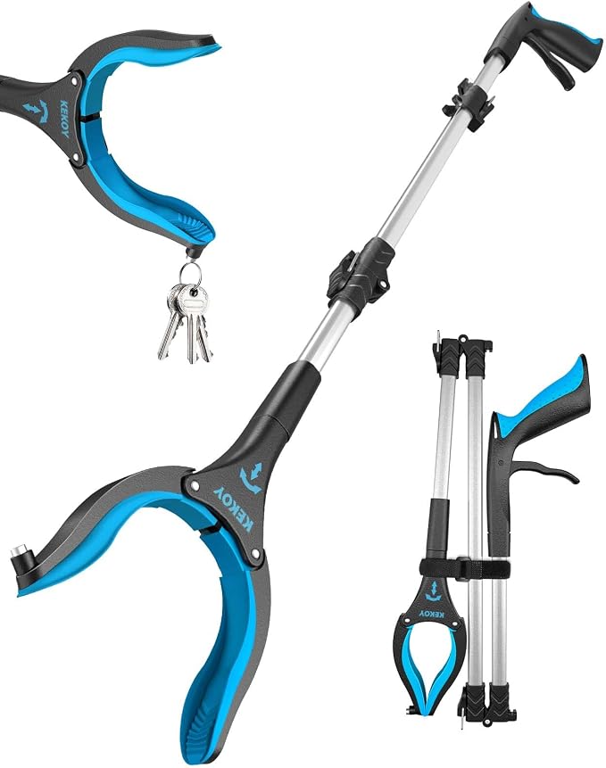Kekoy 40 Inch Grabber Reacher Tool for Seniors, Foldable Reacher Grabbers Pickup Stick with Anti-Slip 360° Rotating Jaw, 4" Wide Extended Claw with Magnet for Disabled, After Surgery Recovery