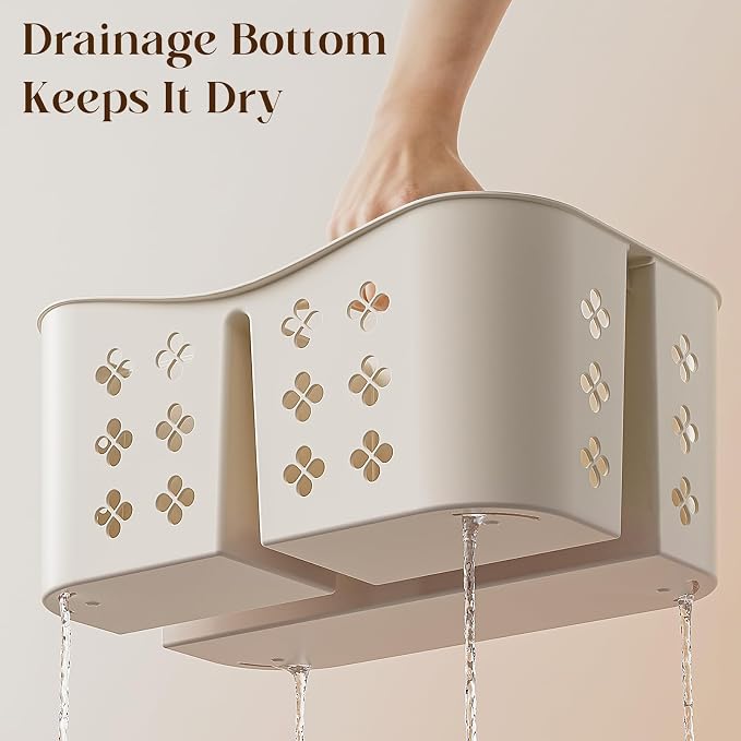 Portable Shower Caddy with Handle, Large Capacity Shower Basket Organizer, Quick-Drain Bathroom Storage Tote, Durable Plastic Shower Organizer for College Dorm, Beach, Gym, Travel Essentials, Beige