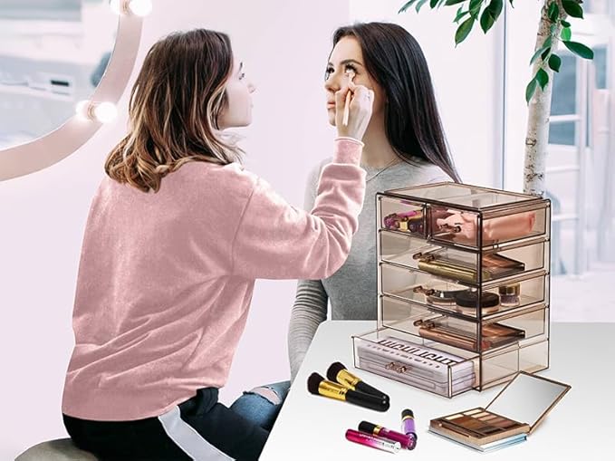 Sorbus Acrylic Makeup Organizer Set, 6-Drawer Vanity & Countertop Cosmetic Storage with Small & Wide Drawers, Bronze Glow Makeup Storage for Brushes, Lipsticks, Jewelry, Holiday Gift for Women & Teens