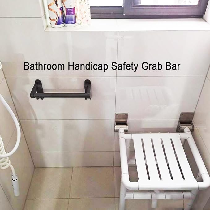 Shower Grab Bar, Folding Grab Bar with Hooks for Tub and Shower, Heavy Duty Shower Handle for Senior Bathroom Grab Bar, Gray30cm