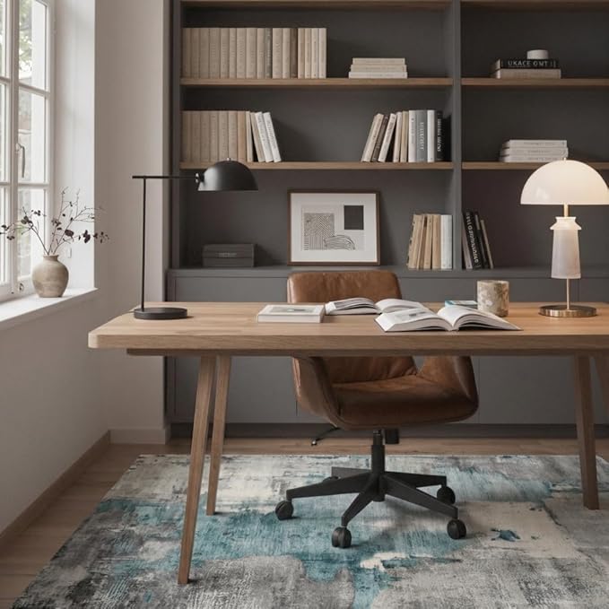 48"x72" Office Chair Mat for Hardwood Tile Floor, Under Desk Carpet Protector for Rolling Computer Chair Mat, Machine Washable Area Rug, Anti-Slip 1/5" Thick Low Pile Thin Vinyl Floor Mat, Black Beige