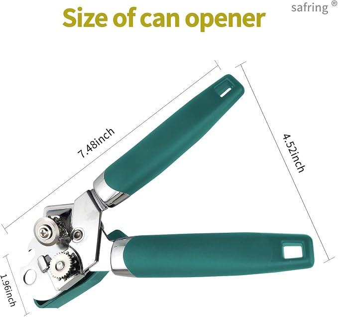 Safring Can Opener Manual, Handheld Strong Heavy Duty Stainless Steel Can Opener, Comfortable Handle, Sharp Blade Smooth Edge, Can Openers with Multifunctional Bottle Opener, Aqua Sky