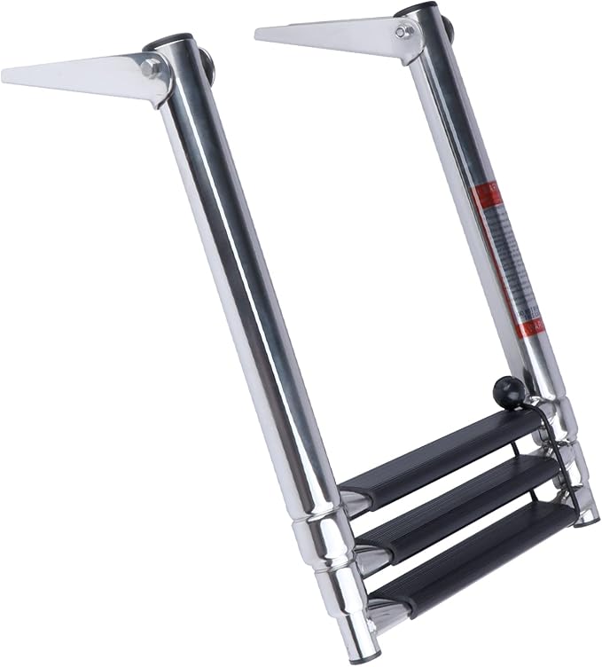 3 Step Boat Ladder, 304 Stainless Steel Telescoping Folding Pontoon Boat Ladder Dock Swim Ladder for Marine Boat Yacht