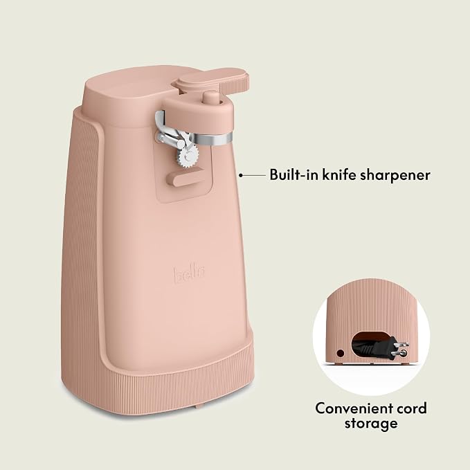 bella Electric Can Opener and Knife Sharpener, Removable Cutting Lever, Cord Storage, Stainless Steel Blade, Blossom