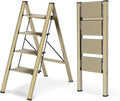 WOA WOA 4 Step Ladder, Foldable Step Stool, Aluminum Lightweight Ladder for Home Kitchen Closet, Anti-Slip Pedals, Ease of Folding, Portable, 300lbs Capacity - Gold