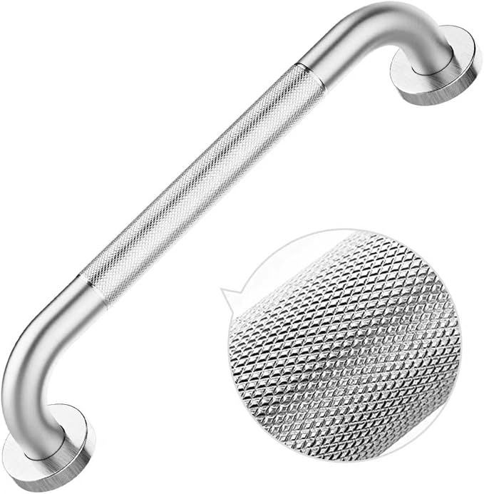 16" Brushed Nickel Bathroom Non-Slip Grab Bar, Stainless Steel Knurled Wall Hanging Safety Pole, Elderly Tub Shower Load-Bearing Balance Handle