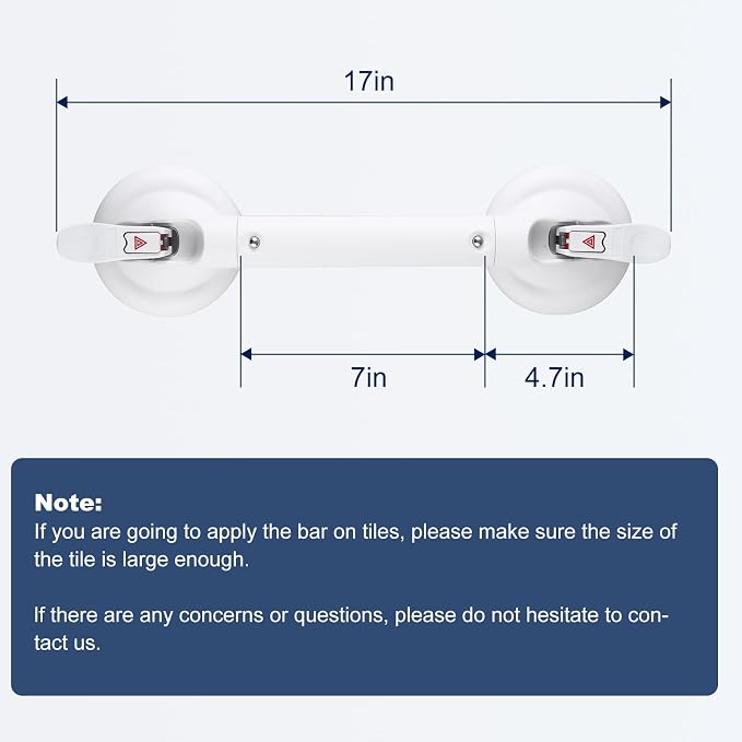 Suction Cup Grab Bars for Bathtubs and Bathroom, Tool Free Shower Handle, Grab Handle for Elderly Suction with Indicators, Shower Grab Bar for Seniors,White