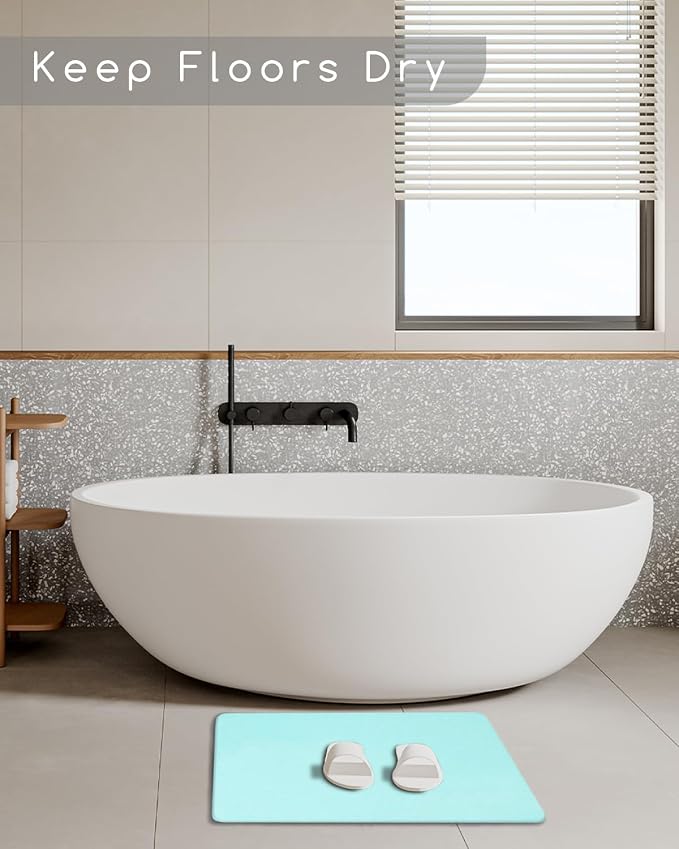 Stone Bath Mat 24"x16" - Diatomaceous Earth Shower Mat, Quick Dry, Anti-Slip, Modern Design with Bonus Non-Slip Pad - Perfect for Home Safety and Style, (Green)
