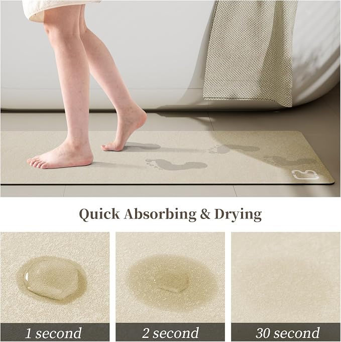 RUERYA Beige Bath Mat 17" x 59" Extra Long Bathroom Mat Large Fast Dry Super Absorbent Non-Slip Rubber Backed Shower Mat Bath Rugs Mats for Bathroom Floor, Tub, Shower, Sink