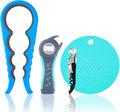 Bloss Anti-skid Jar Opener Can Opener Kitchen Grippers, 4 in 1 Multi Function Bottle Opener Lid Opener for Seniors with Arthritis, Caps and Bottles Kitchen Gadgets For Small Hands or Seniors, Blue