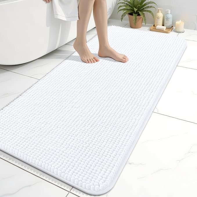 Arotive Bathroom Rugs 47" x 24", Ultra Soft Absorbent Chenille Bath Rugs, Non-Slip Rubber Backing, Machine Washable Bath Mats for Bathroom Floor, Tub and Shower, Home Decor Accessories, White