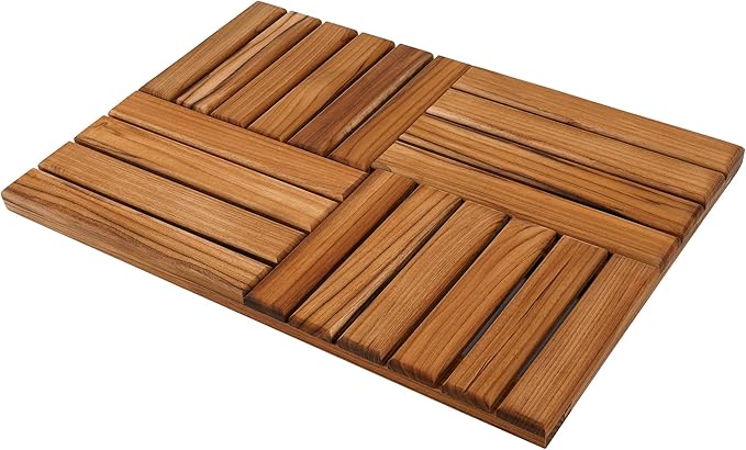 Utoplike Teak Wood Bath Mat, Wooden Shower Mat for Bathroom, 24 x 16 inch Non Slip Wood Floor Sturdy Mat for Inside Shower Luxury Spa Home or Outdoor