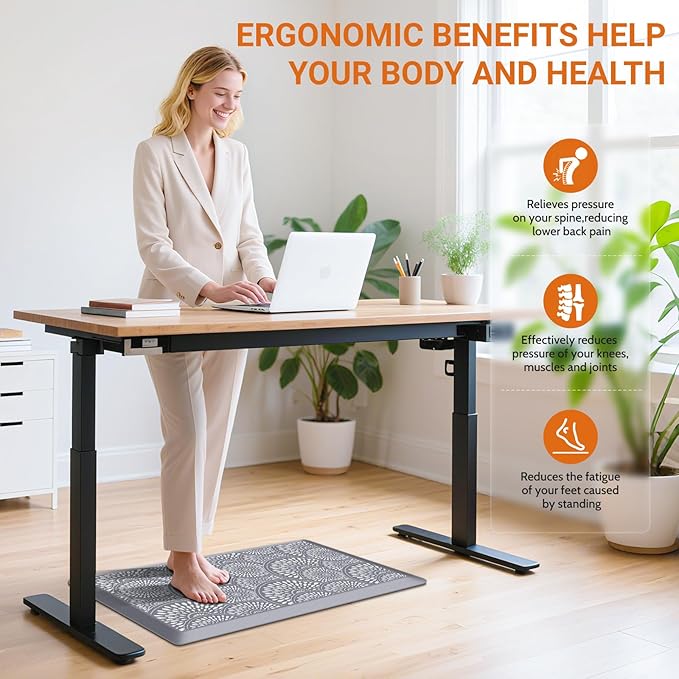 Mattitude Kitchen Mat, 17.3x28in Heavy Duty Ergonomic Comfort Foam Standing Desk Mat, Waterproof Non-Slip Standing Mats and Rugs for Kitchen, Office, Laundry, Grey