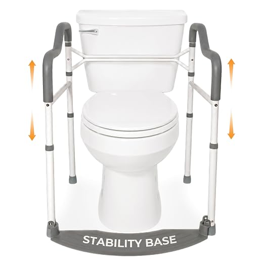 Stander Wonder Toilet Safety Rails for Seniors, Adjustable Detachable Toilet Frame with Padded Handles for Elderly Adults, Foldable Handicap Support Rail with Footrest, Fits Any Toilets