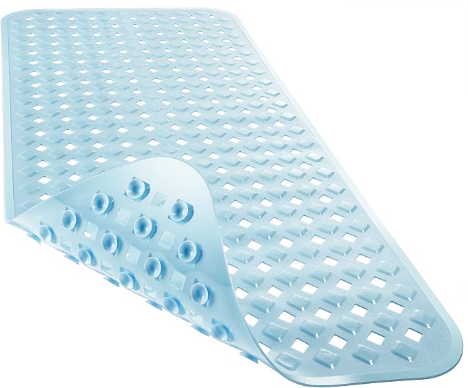 Yimobra Bathtub Mat Non Slip, 35"X16" Shower Mat with Strong Suction Cups & Drain Holes, Long Anti Slip Bath Tub Mat for Inside Shower, Machine Washable Fast Drying, Bathroom Essentials, Light Blue