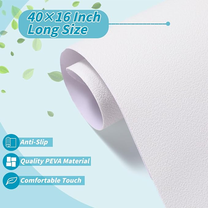 Dunzoom 16" x 40" Non Slip Bathtub Mat with Drain Cut Out Non Skid Safety Bath Mat Adhesive Peel and Stick Bath Tub Mat Arc Angle PEVA Tub Anti Slip Stickers for Shower Floor Wet Areas(White)