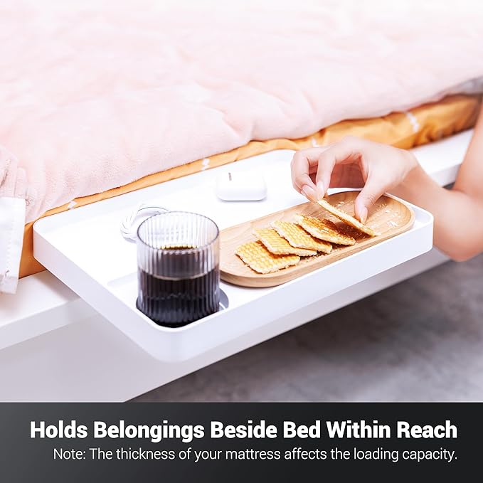 KIWIFOTOS Raised Bedside Shelf for Bed Tray Table Under Mattress for Box Spring Plate Platform Bed Nightstand Shelf Bedside Caddy College Dorm Room