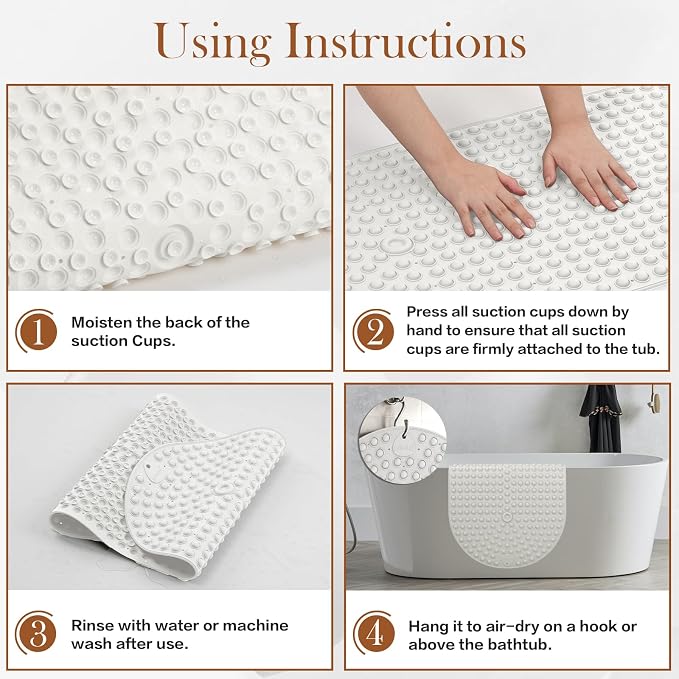 Extra Large Bathtub Mat 33x17.3 - White Non Slip Silicone Bath Mat for Soaking Tub, Oversized Pop It Shower Mat for Freestanding Tub, Soft Cushion for Adults, Heavy Duty Quick Dry
