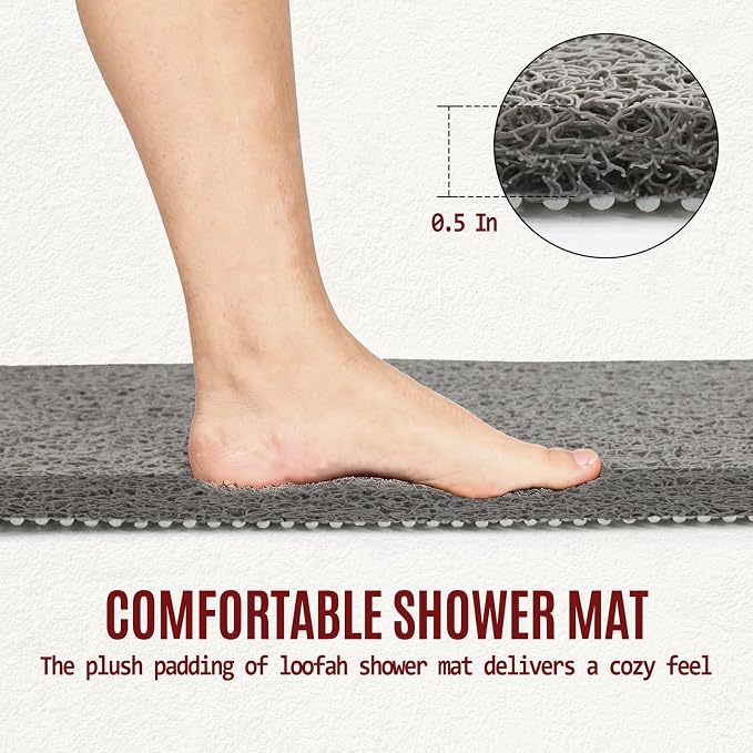 Joyhalo Shower Mat Bathtub Mat Non Slip, Bathmats Non Slip, Quick Drying Foot Scrubber Loofah Mats for Shower, Tub, Bathroom, Home, 24 * 24inch, Grey