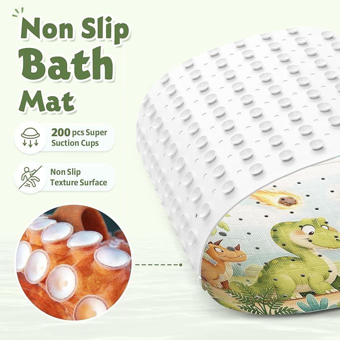 XIYUNTE Baby Bath Mat for Tub Non Slip Kids, BPA Free Extra Long Bathtub Mat 40x16 with Drain Holes and 200 Suction Cups, Non Toxic Machine Washable Toddler Bath Mat, Eco-Friendly Certified
