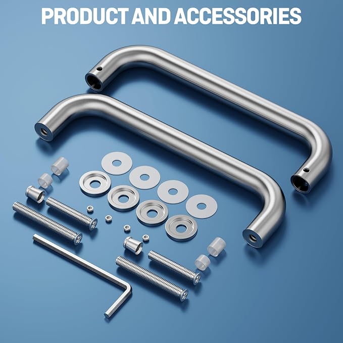 Ranbo Brushed Nickel 8" CTC Tubular Back-to-Back Shower Door Handle,Heavy-Duty 1.0mm Thick 304 Stainless Steel, for 1/4"- 1/2" Thick Glass and 1-3/8" - 2-1/6" Thick Wooden or Metal Doors