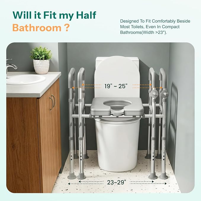 HOMEAL Raised Toilet Seat Riser with Handles for Seniors, 450LBS Heavy-Duty 3in1 Commode Chair for Disabled & Patients with Reinforced Frame & Protective Deflector, Built for Safety & Clean