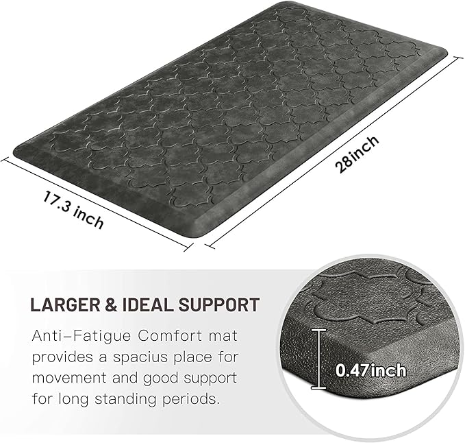 WISELIFE Kitchen Mat and Rugs Cushioned Anti Fatigue Floor Mat,17.3"x28", Thick Non Slip Water Resistant, Heavy Duty Foam Standing Mat for Kitchen,Floor,Home,Office,Desk,Sink,Laundry, Grey