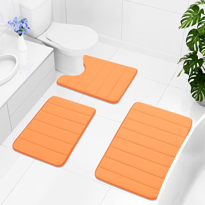 Buganda Memory Foam Bath Mat, 47" x 17", Ultra Soft and Non-Slip Bathroom Rugs, Water Absorbent and Machine Washable Bath Rug Runner for Bathroom, Shower, and Tub, Orange