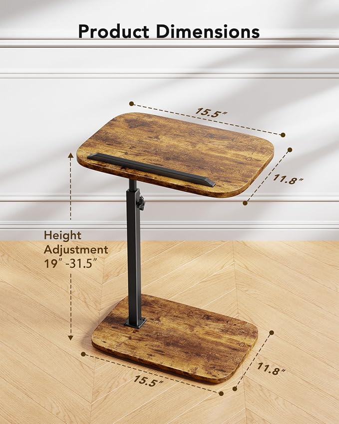 HUANUO Adjustable TV Tray, Height Adjustment TV Trays with 360° Swivel and 90° Tilt, Sturdy & Multi-Functional Sofa Table with Anti-Slip Bar, Side Table for Couch, Bedside, Dining, Living Room