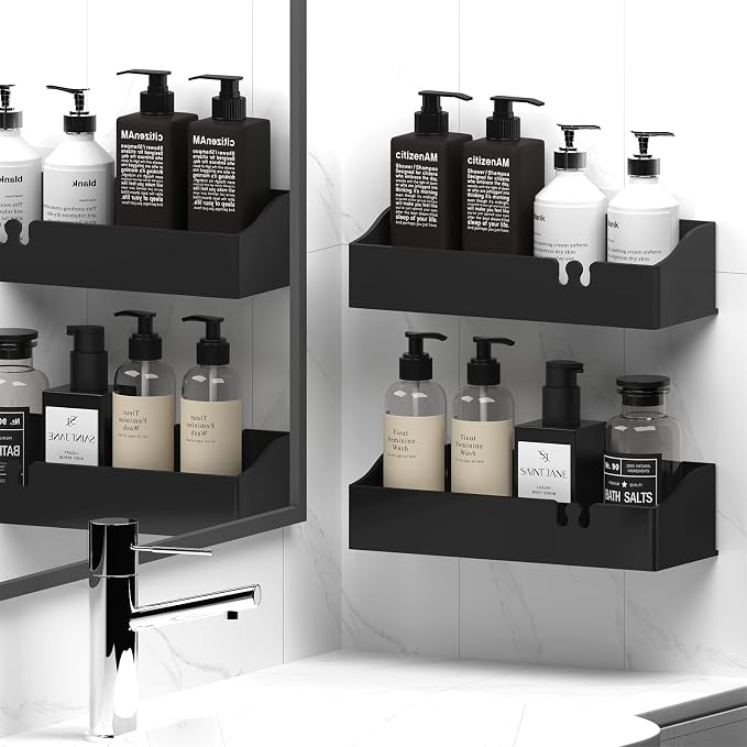 Acrylic Shower Organizer 3 Pack, Acrylic Adhesive Shelves Wall Mounted Bathroom Shower Caddy, No Drilling Required, Suitable for Shower and Kitchen Storage