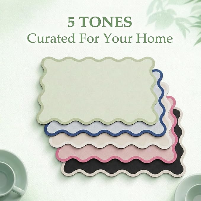 Scalloped Dish Drying Mat for Kitchen Counter, Absorbent Easy Clean Non-slip Coffee Bar Station Accessories, Trendy Cute Aesthetic Modern Drainer Kitchen Drying Mat, Sage Green 15" x 24"