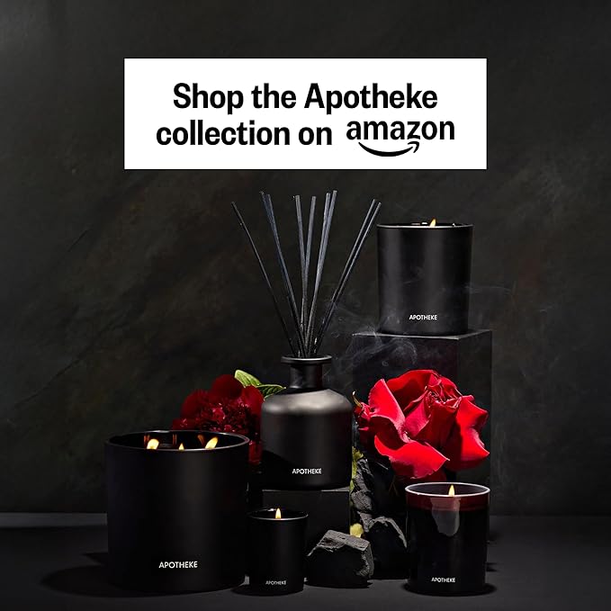Apotheke Luxury Scented Reed Diffuser for Home, Charcoal - 6.7 Fl Oz Essential Oil Aromatherapy - 10 Rattan Scent Sticks Room Diffuser - Long-Lasting Fragrance for Bedroom, Home, Bathroom