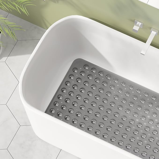 AmazerBath Shower Mat Non Slip 40 x 16 Inches, Shower Stall Mats with Suction Cups and Drain Holes, Non Slip Bath Mat for Tub for Elderly & Kids, Clear Black