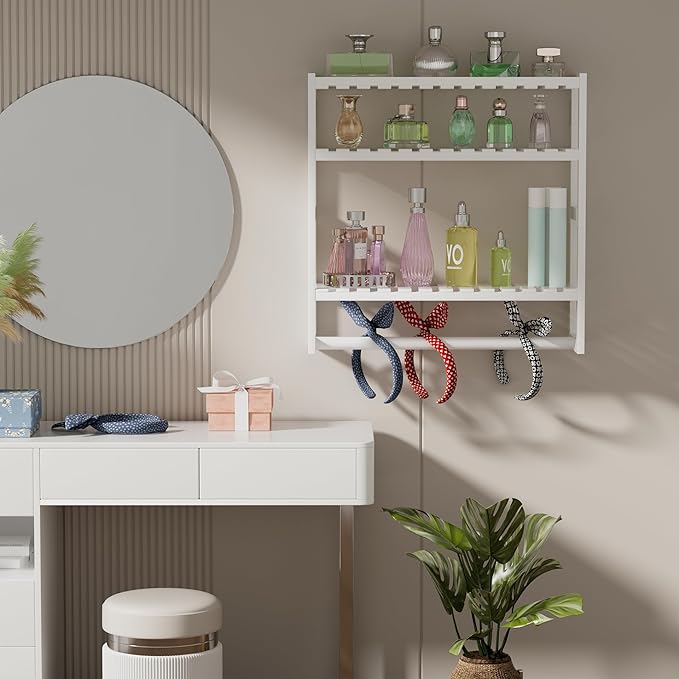 Towel Rack Bathroom Storage Shelves Over The Toilet with Towel Bar 100% Bamboo Adjustable Height Floating Shelf Wall Shower Shelf for Small Space Updated Painting
