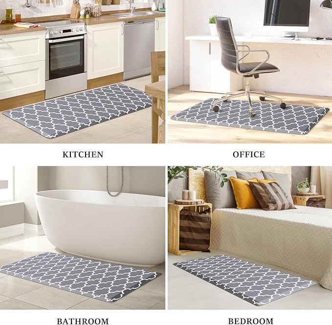 WISELIFE Anti Fatigue Floor Mat - 4/5 Inch Thick Kitchen Mat Non Slip Waterproof Heavy Duty Ergonomic Comfort Mat Durable for Home, Office, Sink, Laundry,(22" x 54", Grey)
