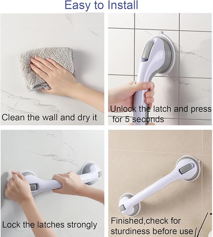Grab Bars for Bathtubs and Showers 2 Pack Suction Grab Bar, Heavy Duty Shower Handle Removable Bath Handrails for Seniors and Elderly, Bathroom Safety Grip No Drilling Waterproof,Grey