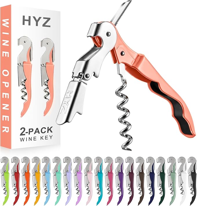 HYZ 2-Pack Wine Opener Waiter Corkscrew, Professional Wine Key for Servers, Bartender with Foil Cutter, Manual Wine Bottle Opener Double Hinged (Nectarine)