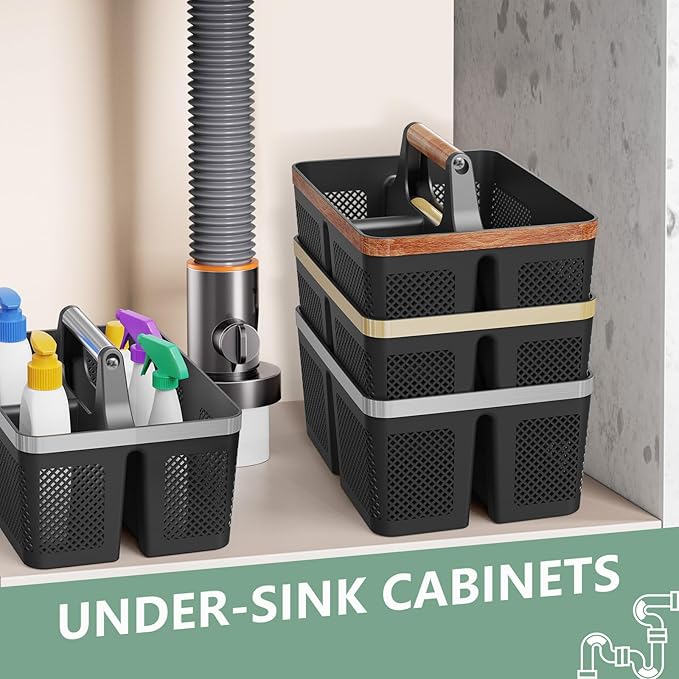 BYUNER 2Pack Shower Caddy Dorm: Portable Bathroom Caddy Organizer with Handle, Plastic Hard Shower Basket Storage Tote for Toiletry, Drainage, College Dorm Room Essentials, Black
