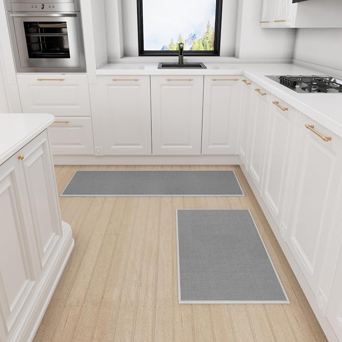 SUMLANS Kitchen Mat 1 PCS, Cushioned Non Slip Rugs for Kitchen Floor, Absorbent Runner Comfort Standing Mats Washable for Kitchen, Office, Home (Grey, 17.3"x47")